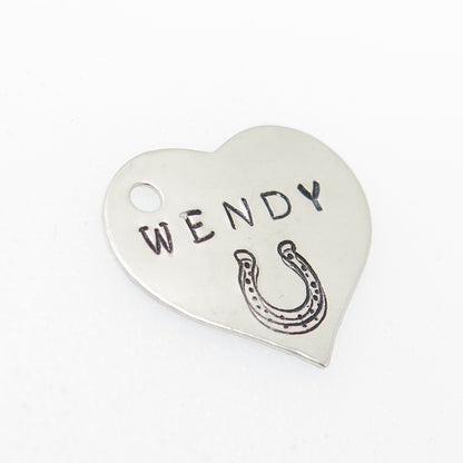 925 Sterling Silver Vintage "Wendy" Personalized Horseshoe Heart Pendant