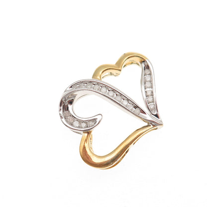 925 Sterling Silver 2-Tone Real Diamond Couple Heart Slide Charm Pendant