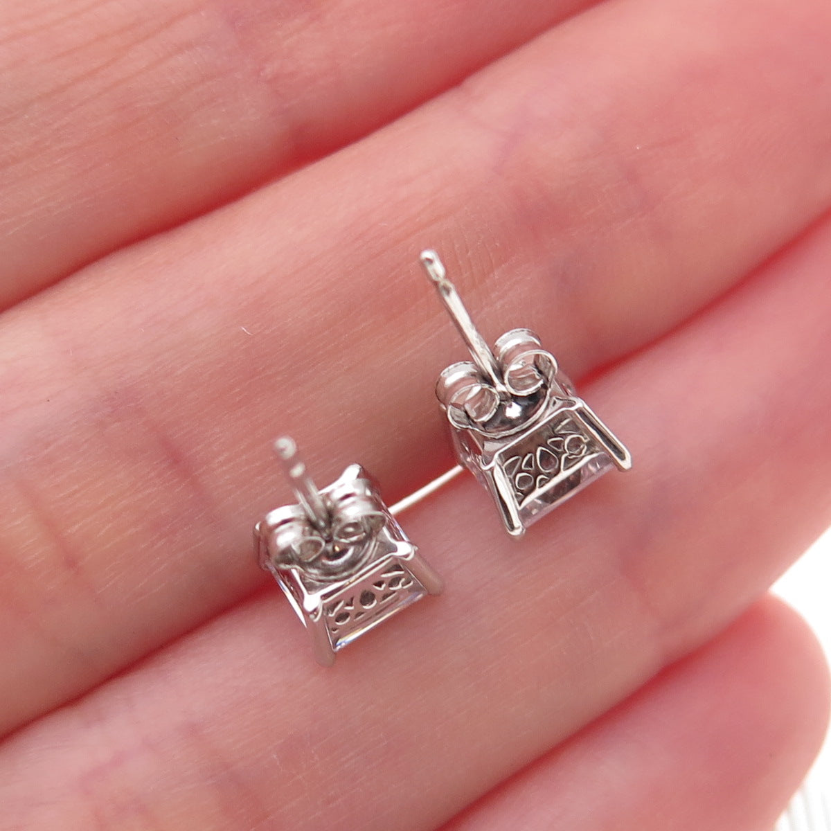 925 Sterling Silver Princess-Cut C Z Stud Earrings