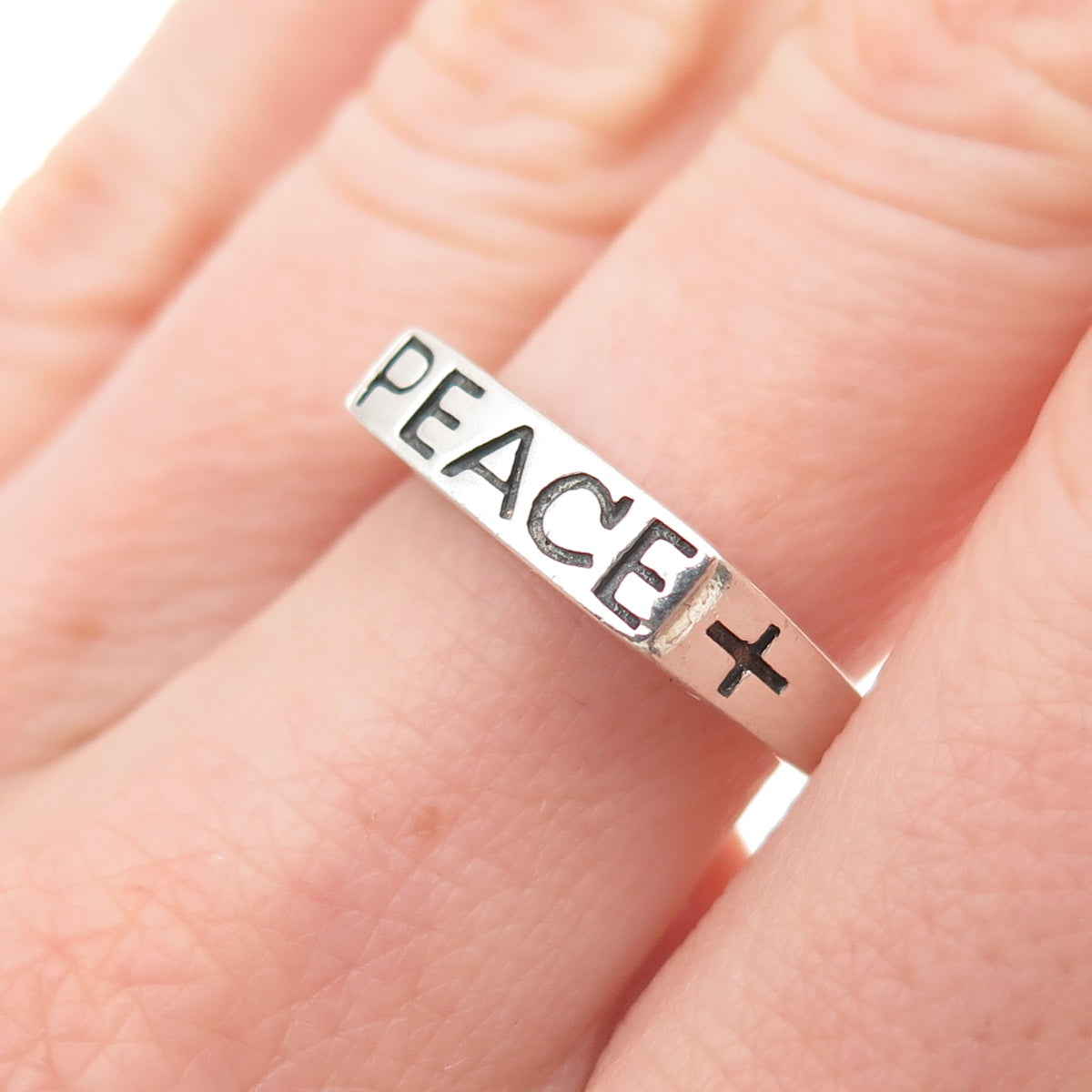 925 Sterling Silver Vintage Peace Bar Ring Size 7