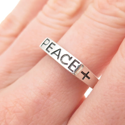925 Sterling Silver Vintage Peace Bar Ring Size 7