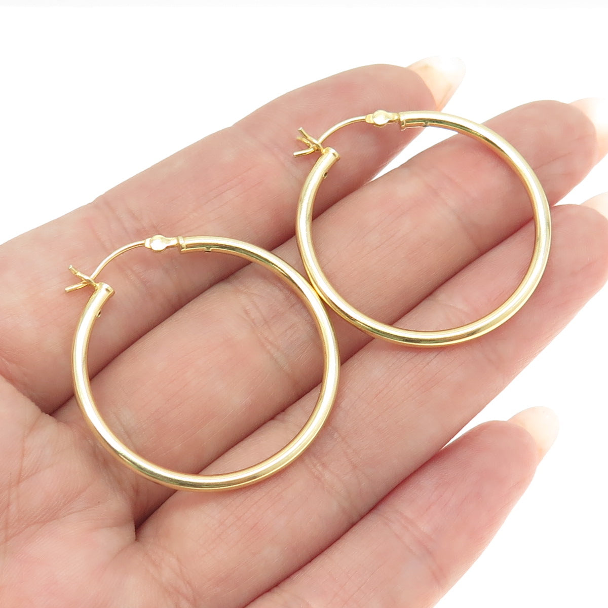 925 Sterling Silver Gold Plated Classic Hinged Hoop Earrings