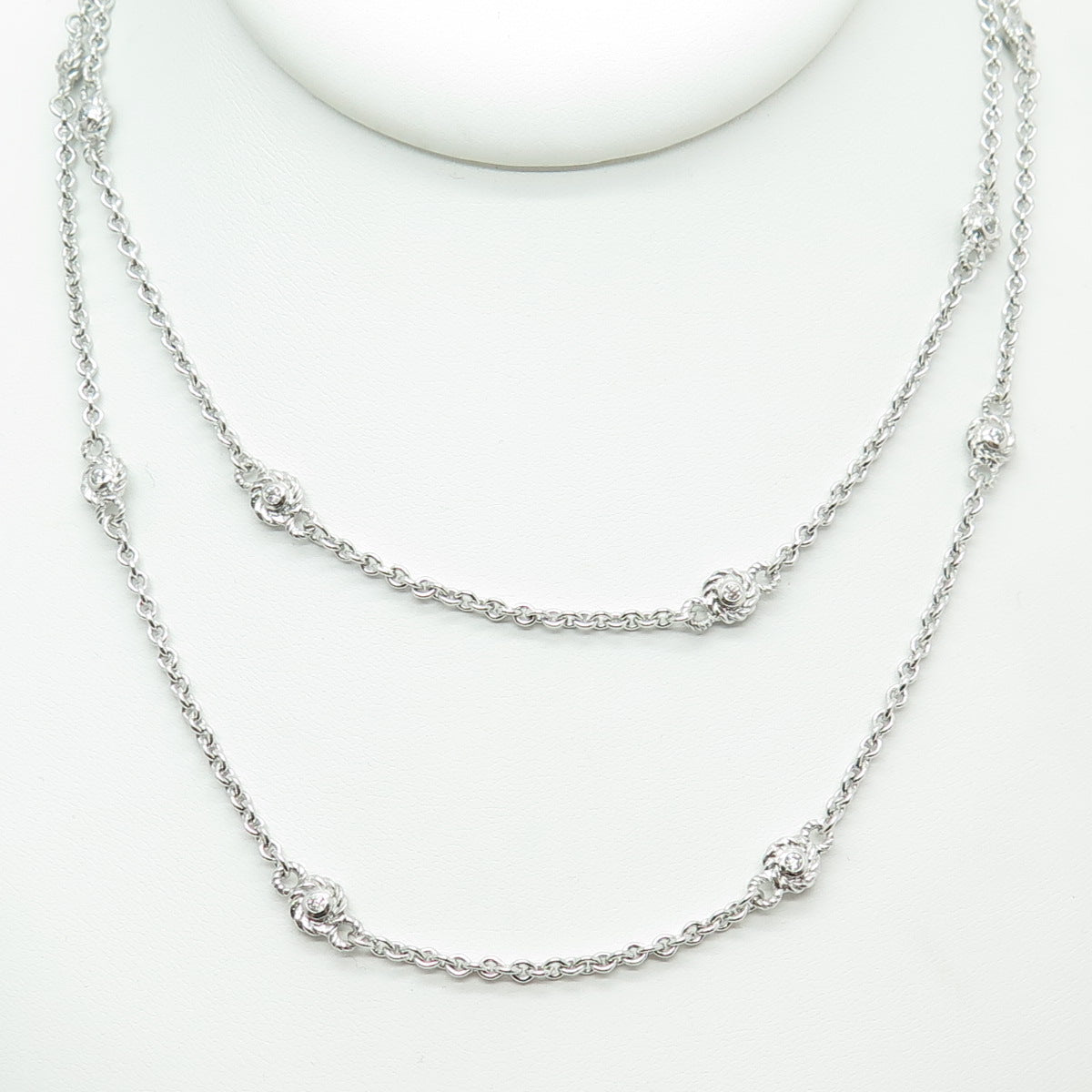 JUDITH RIPKA Sterling Silver Round-Cut C Z By The Yard Cable Chain Necklace 36"