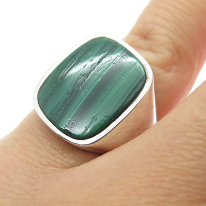 925 Sterling Silver Vintage Real Malachite Gemstone Ring Size 5