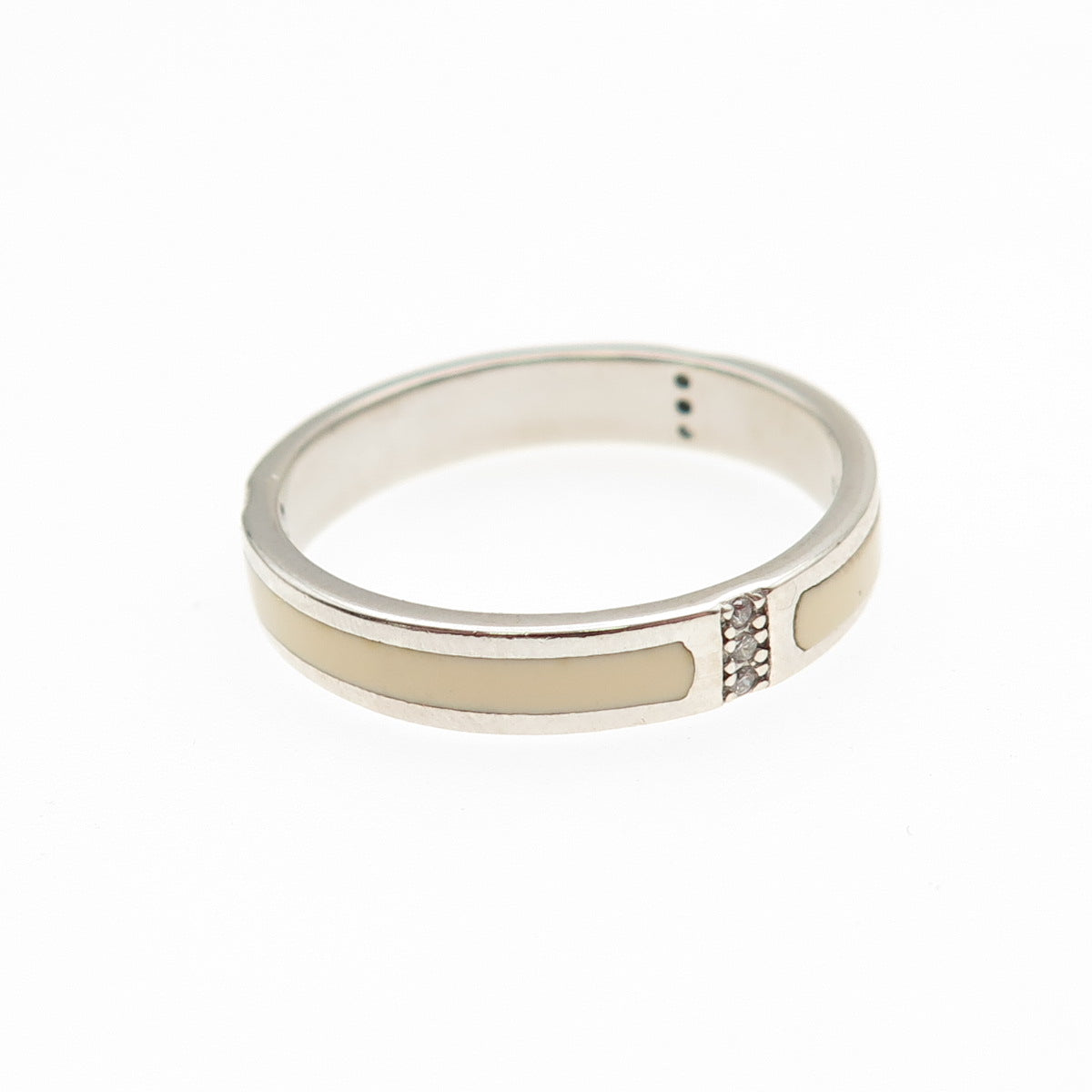 925 Sterling Silver Enamel Round-Cut C Z Band Ring Size 10