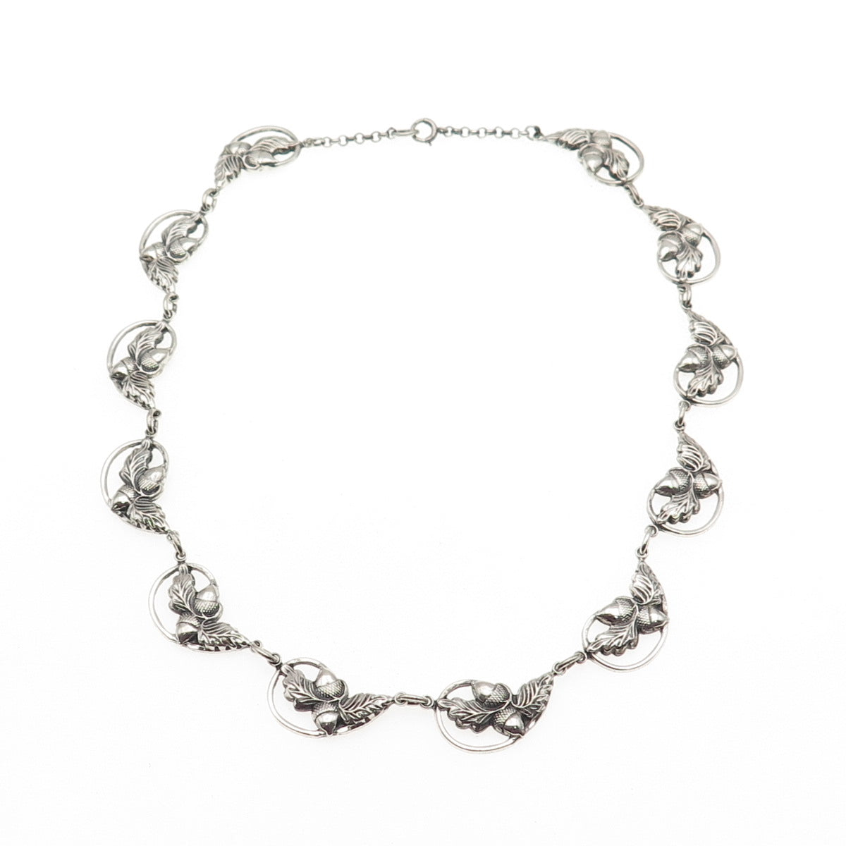 DANECRAFT 925 Sterling Silver Antique Art Deco Acorn Oxidized Chain Necklace 16"