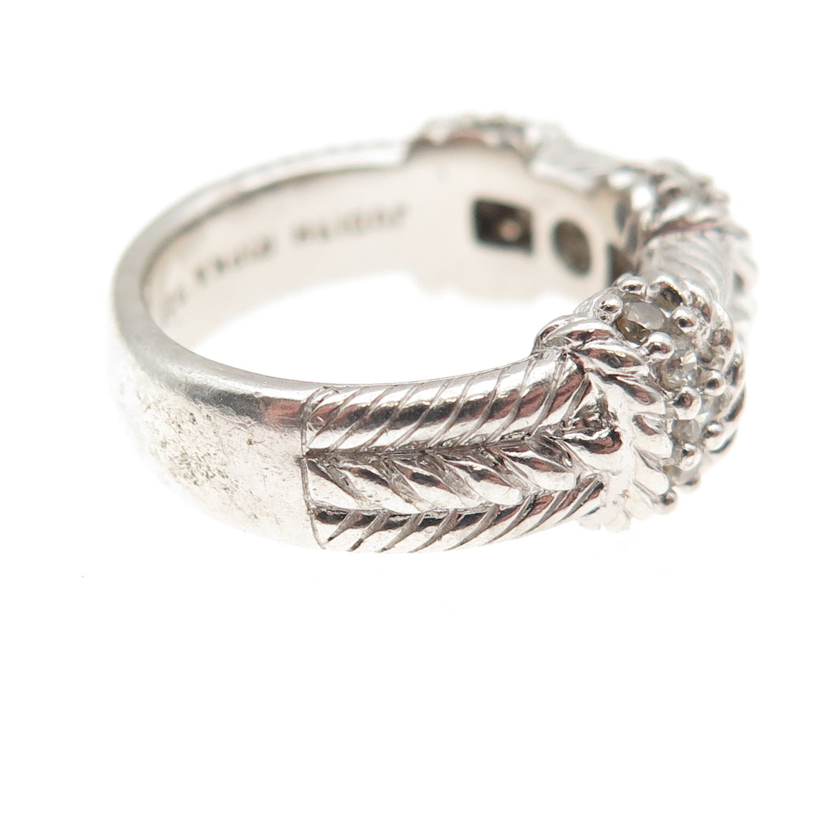 Judith Ripka 925 Sterling Silver Round-Cut C Z Roped Ring Size 6.25