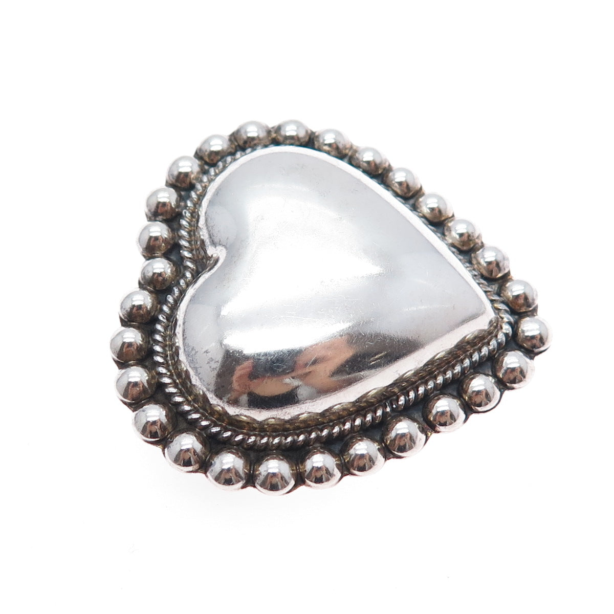 925 Sterling Silver Vintage CII Mexico Oxidized Beaded Heart Pin Brooch