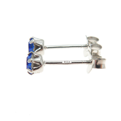 925 Sterling Silver Blue Rhinestone Stud Earrings