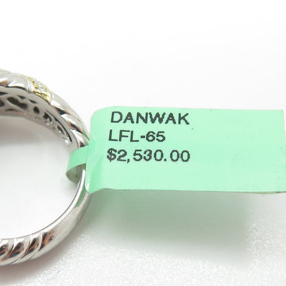 DANWAK 18K Gold Sterling 46 Diamond 0.23ct & Smoky Quartz 6.44ct Ring Size 7.25