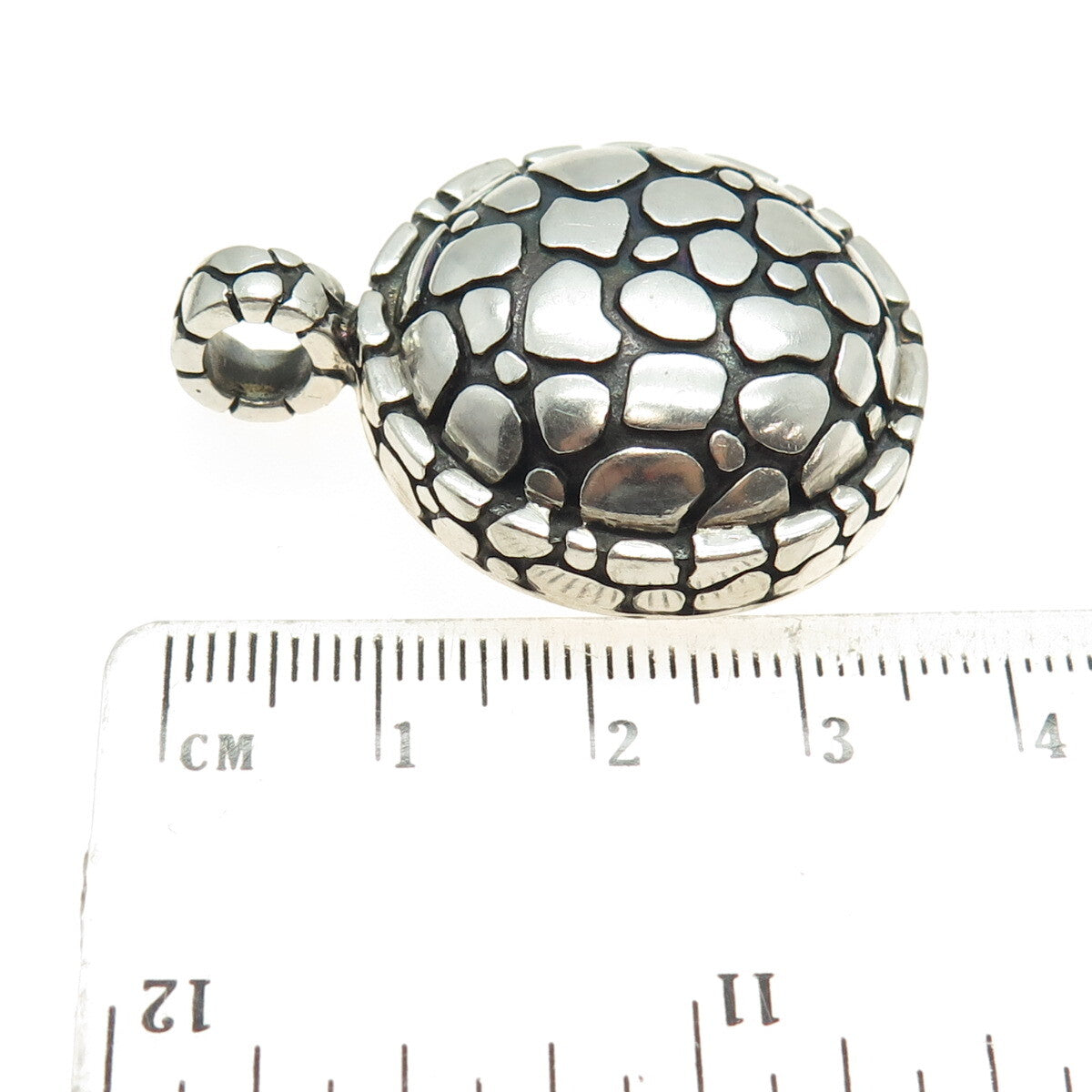 925 Sterling Silver Vintage Pebble Round Pendant
