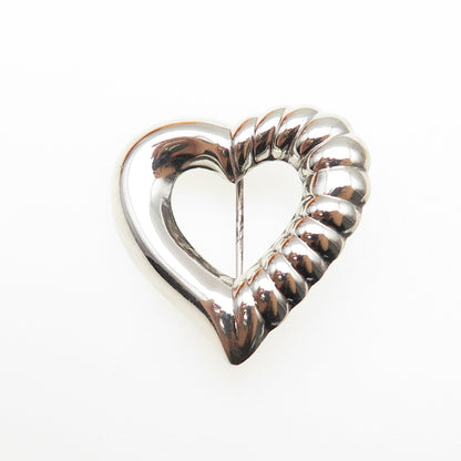 925 Sterling Silver Vintage Ribbed Heart Oxidized Pin Brooch