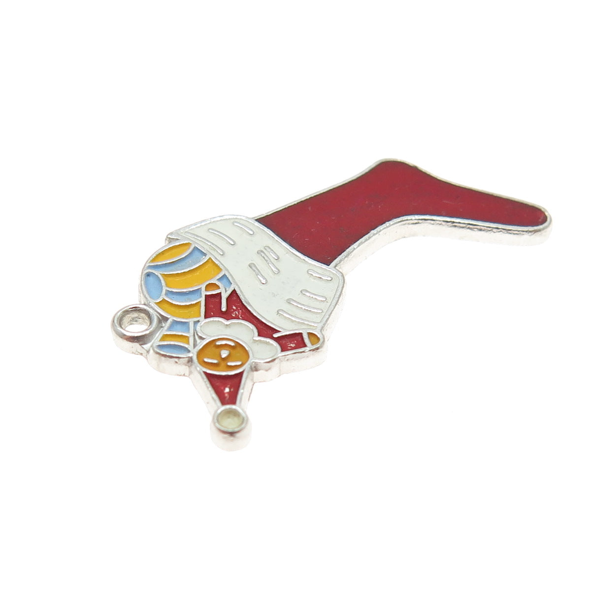 WELLS 925 Sterling Silver Antique Colorful Enamel Christmas Sock Charm Pendant