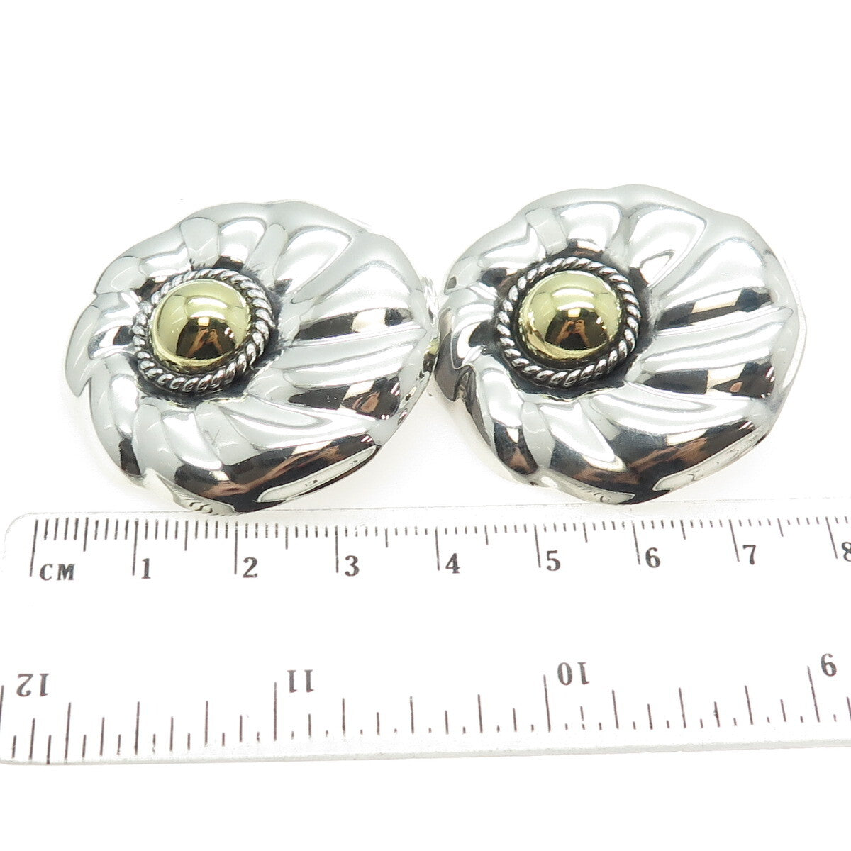 ORQUIDIA 950 Silver 2-Tone Vintage Mexico Modernist Floral Clip On Earrings