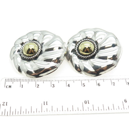 ORQUIDIA 950 Silver 2-Tone Vintage Mexico Modernist Floral Clip On Earrings