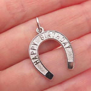925 Sterling Silver Vintage Happy Birthday Horseshoe Good Luck Mini Pendant