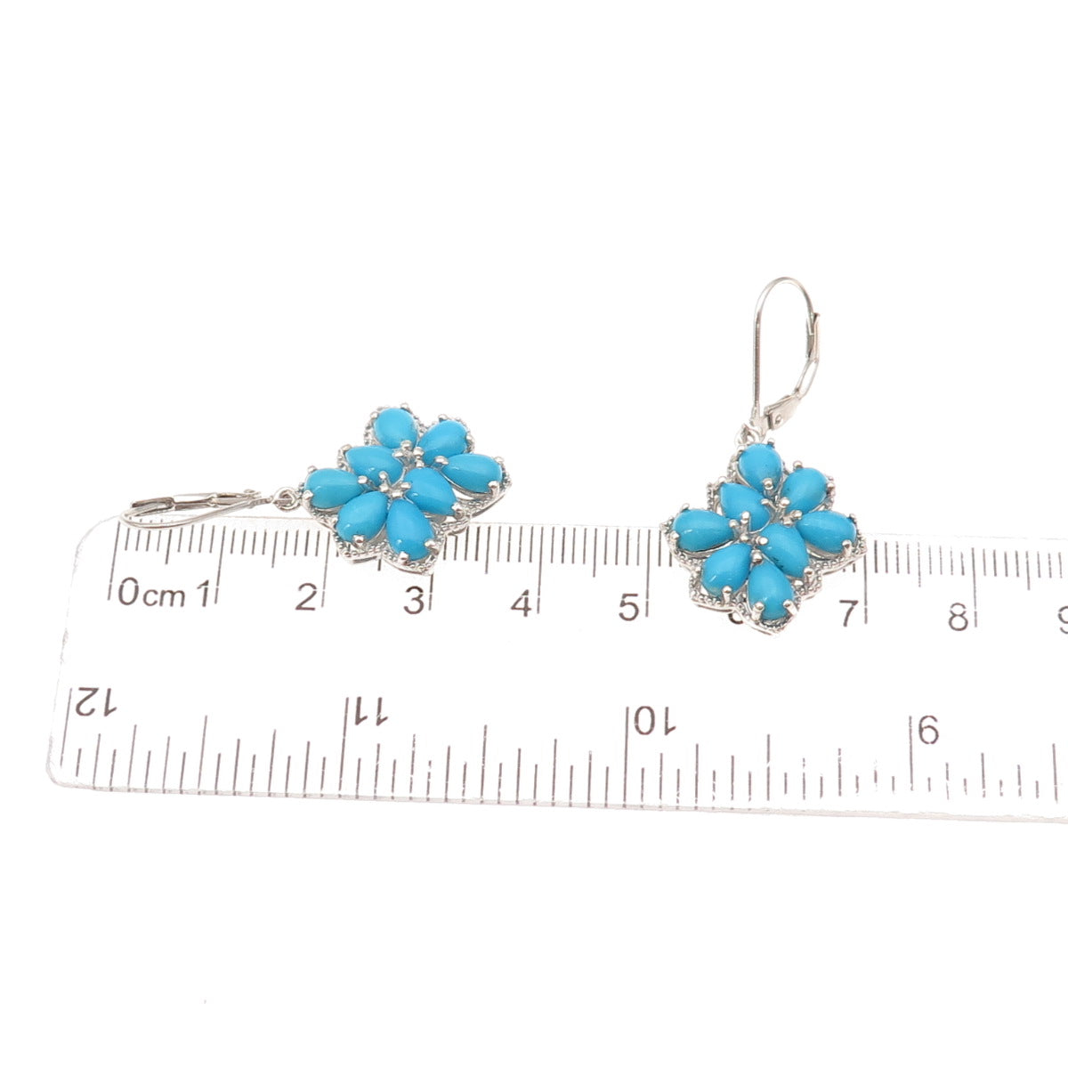 Chuck Clemency Sterling Silver Real Sleeping Beauty Turquoise Floral Earrings