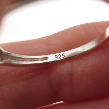 925 Sterling Silver Real Oval-Cut Sapphire & C Z Ring Size 11