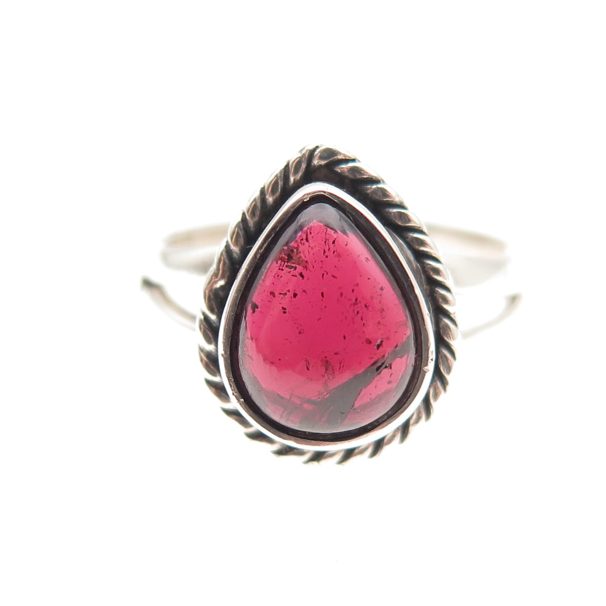 925 Sterling Silver Vintage Real Tourmaline Teardrop Oxidized Ring Size 7.5