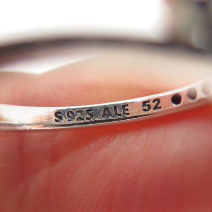 PANDORA 925 Sterling Silver Heart & Round-Cut C Z Bypass Ring Size 6.25