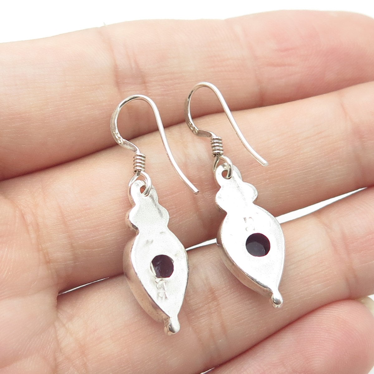925 Sterling Silver Vintage Real Cabochon Amethyst Gem Drop Earrings