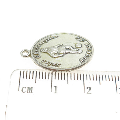 925 Sterling Silver Vintage St. Christopher Soccer Sport Medal Pendant