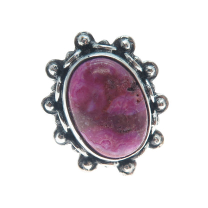 925 Sterling Silver Vintage Real Purple Agate Beaded Oxidized Ring Size 8.5
