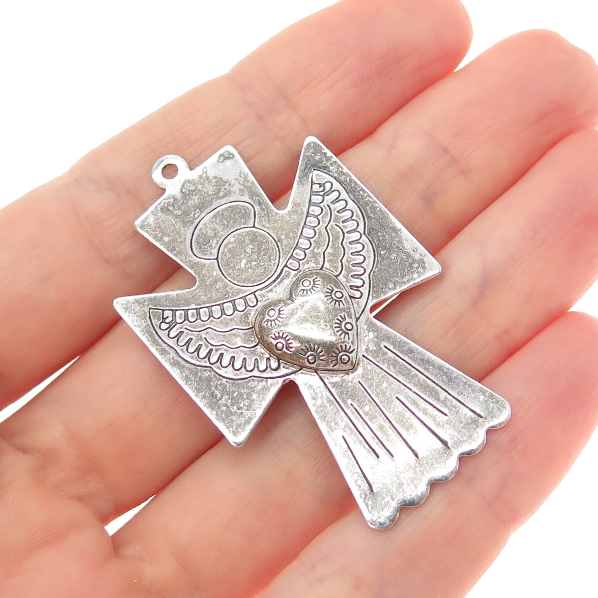 CAROLYN POLLACK 925 Sterling Silver Vintage Heart Angel Cross Oxidized Pendant