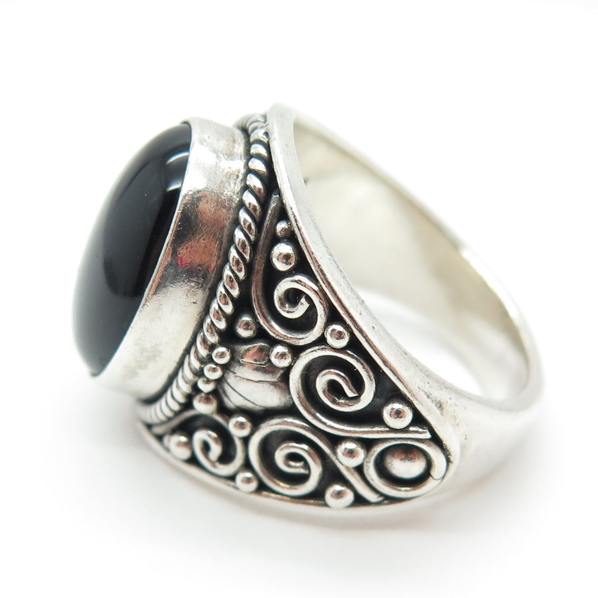 SUARTI BALI 925 Sterling Silver Vintage Real Black Onyx Spiral Ring Size 10.25