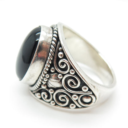 SUARTI BALI 925 Sterling Silver Vintage Real Black Onyx Spiral Ring Size 10.25