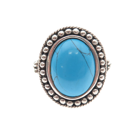 925 Sterling Silver Vintage Real Turquoise Ball Beaded Ring Size 6