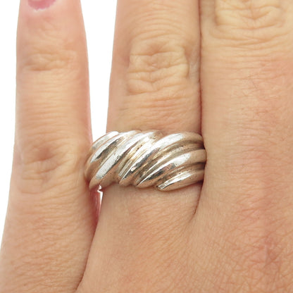 925 Sterling Silver Vintage Puffy Ribbed Ring Size 7.5