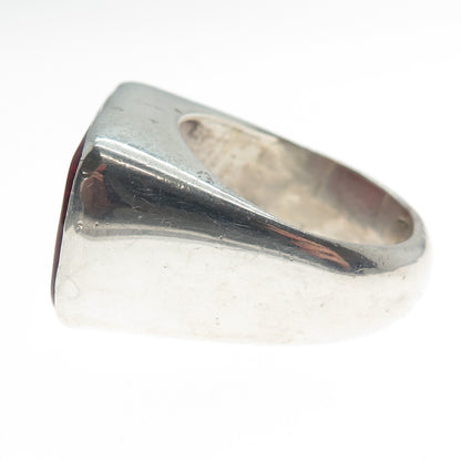 925 Sterling Silver Vintage Italy Red Glass Modernist Ring Size 11.25
