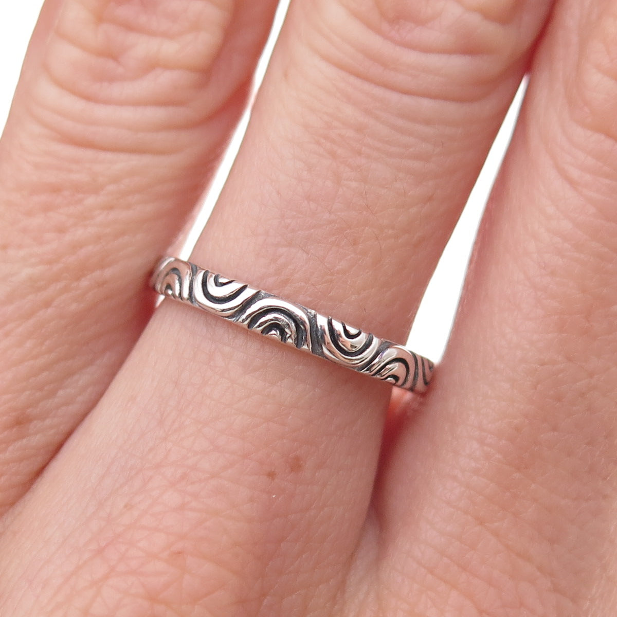 SX Sally C 925 Sterling Silver Vintage Seigaiha-Style Band Ring Size 7.25