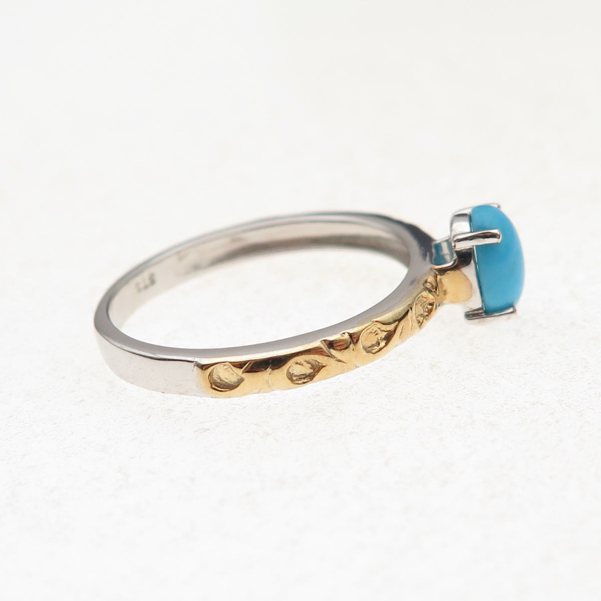 Chuck Clemency 925 Sterling 2-Tone Real Sleeping Beauty Turquoise Ring Size 8.25