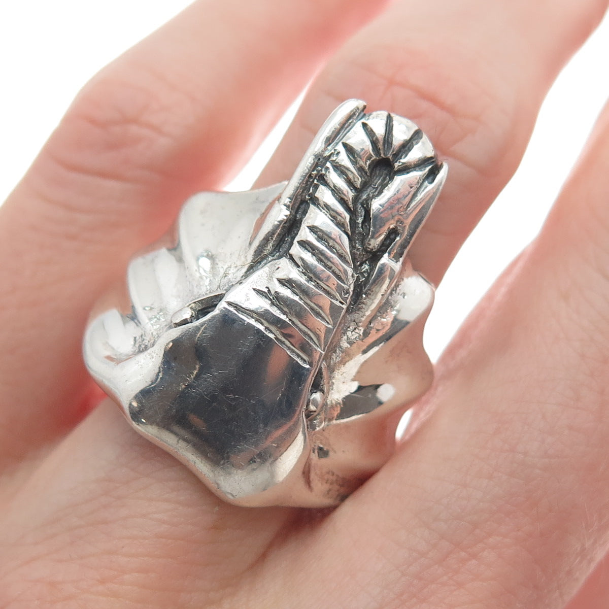 925 Sterling Silver Vintage Elephant's Head Statement Ring Size 9.25