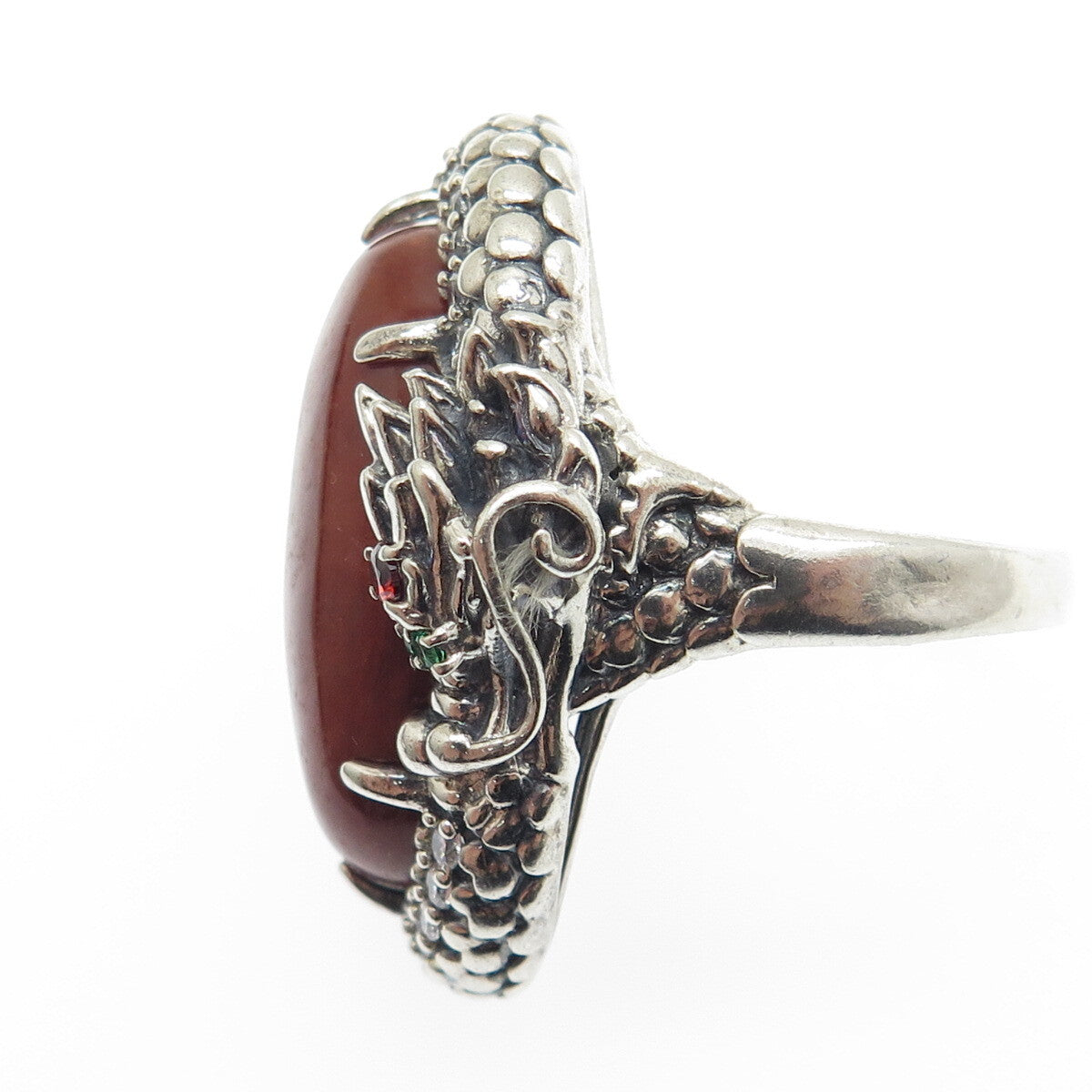 925 Sterling Silver Vintage Jasper Chrome Diopside Garnet & C Z Ring Size 8.25
