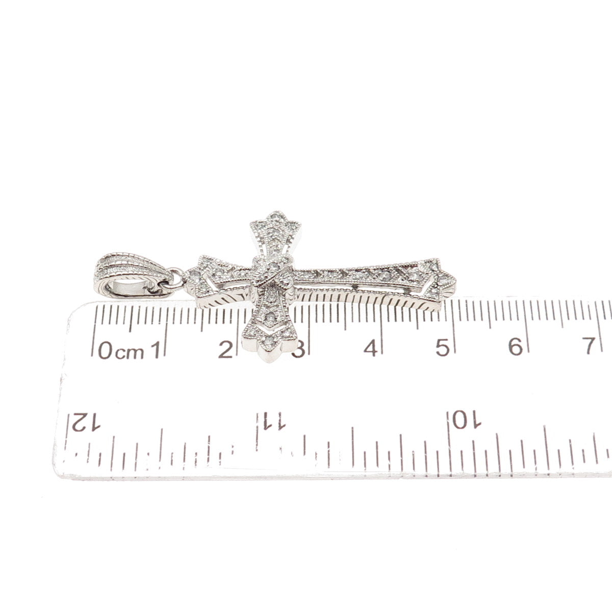 925 Sterling Silver Real Round-Cut Diamond Cross Pendant