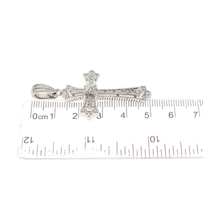 925 Sterling Silver Real Round-Cut Diamond Cross Pendant