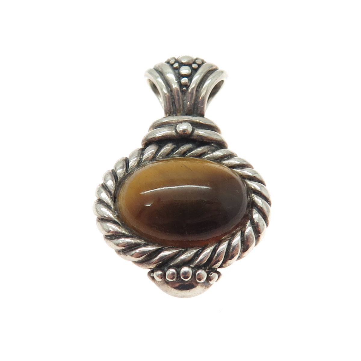 925 Sterling Silver Vintage Real Tiger Eye Gemstone Boho / Ethnic Pendant