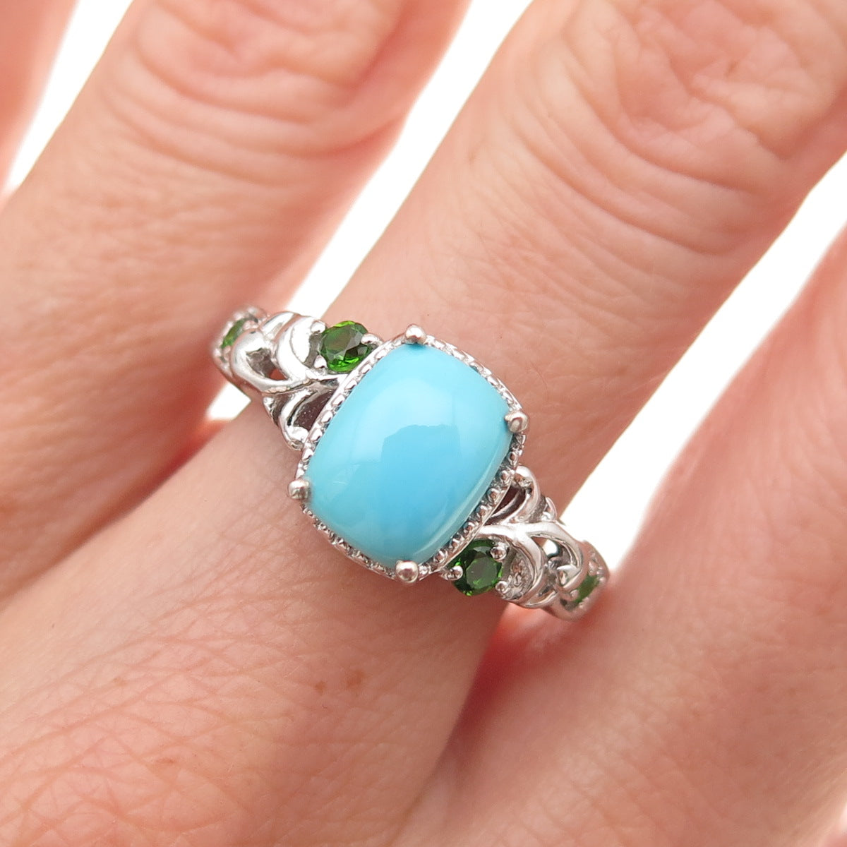 Chuck Clemency 925 Sterling Silver Real Turquoise & Peridot Ring Size 8.25