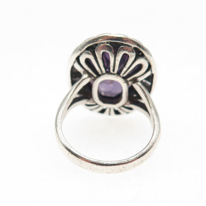 925 Sterling Silver Vintage Mexico Lab-Created Peacock Sapphire Ring Size 6.75