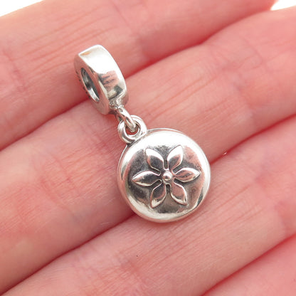 PANDORA 925 Sterling Silver Lucerne Flower Amulet Double Dangle Charm