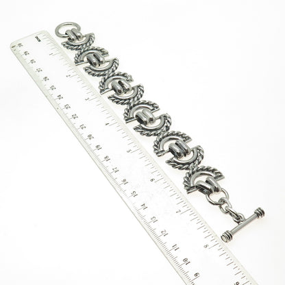 925 Sterling Silver Vintage Crescent Roped Oxidized Link Bracelet 7.25"