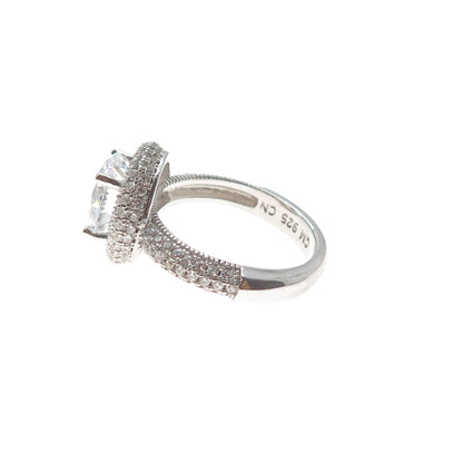 925 Sterling Silver Round-Cut C Z Engagement Ring Size 6.75