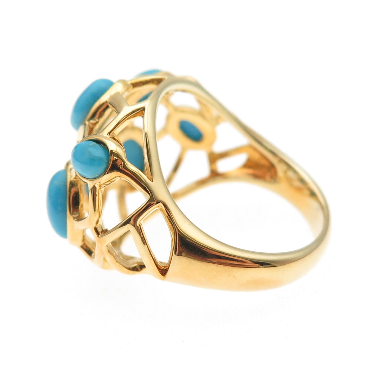 Tehya Oyama 925 Sterling Silver Gold Plated Real Turquoise Ring Size 8.25