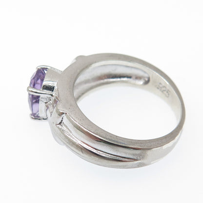 925 Sterling Silver Real Oval-Cut Amethyst Cross Ring Size 7
