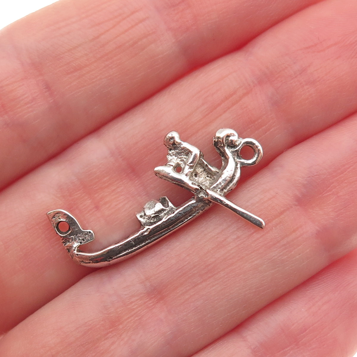 925 Sterling Silver Vintage Venetian Gondola Oxidized Charm Pendant