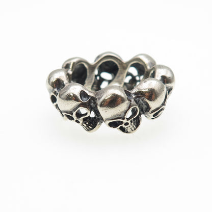 925 Sterling Silver Vintage Skull All Around Oxidized Biker Ring Size 9