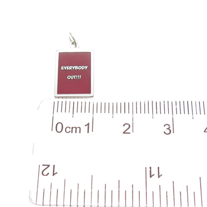 925 Sterling Silver Red Enamel Everybody Out!!! Minimalist Charm Pendant